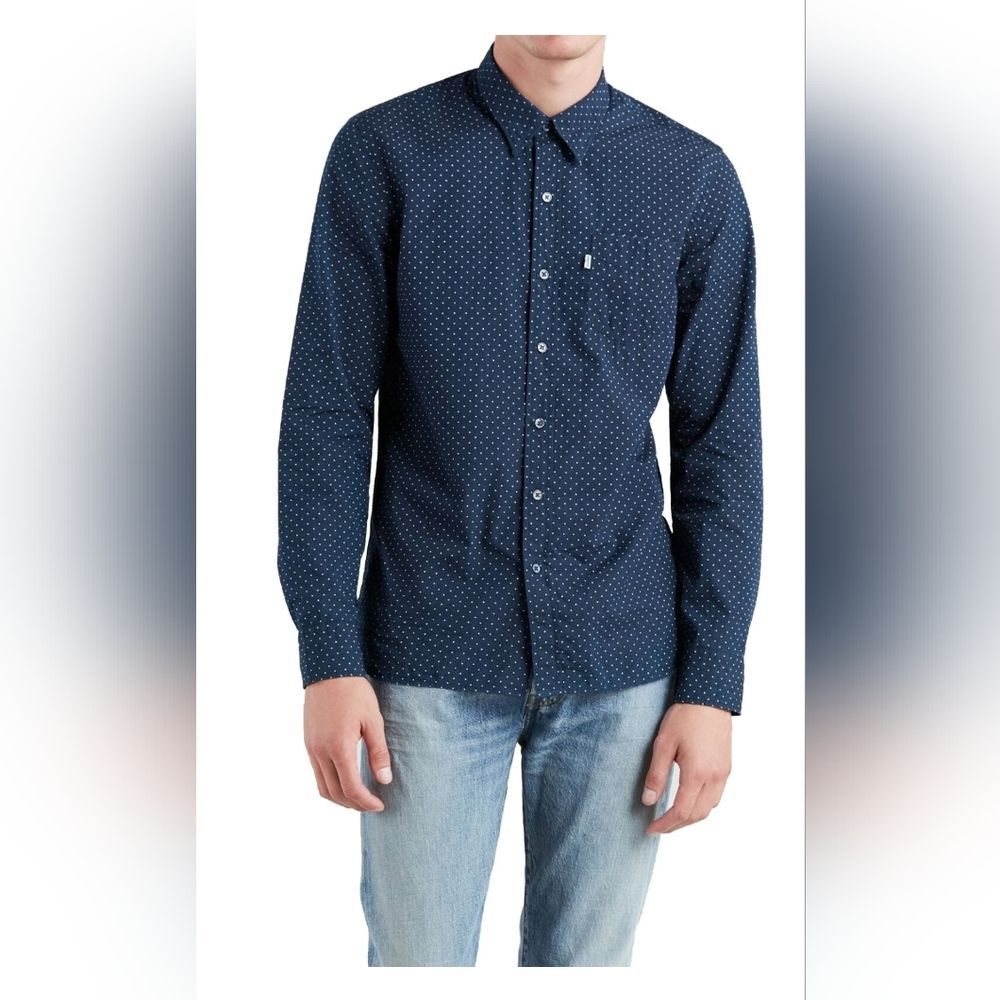 New Levi's Navy Polka Dot Shirt Classic Cotton Long Sleeve Sunset Pocket Sz XL